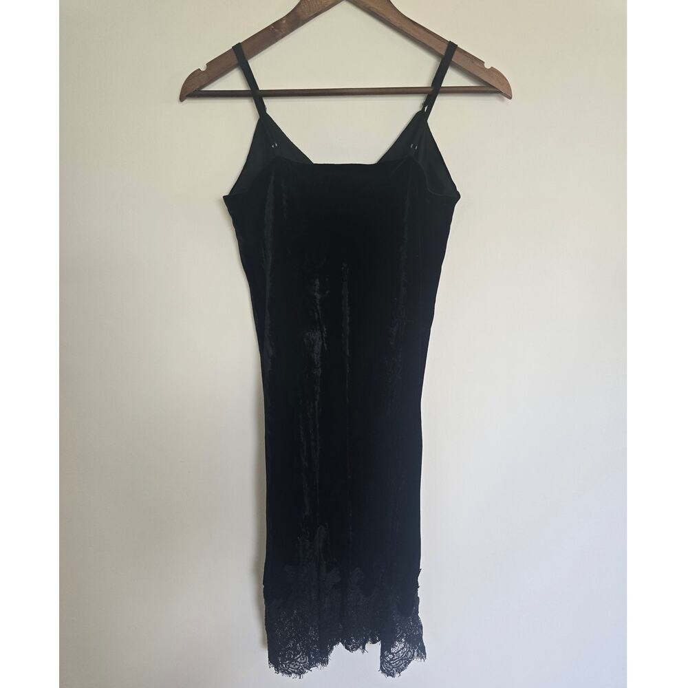 Gold Hawk Black Velvet Lace Trim Slip Dress Silk Blend Size M - Picture 3 of 5